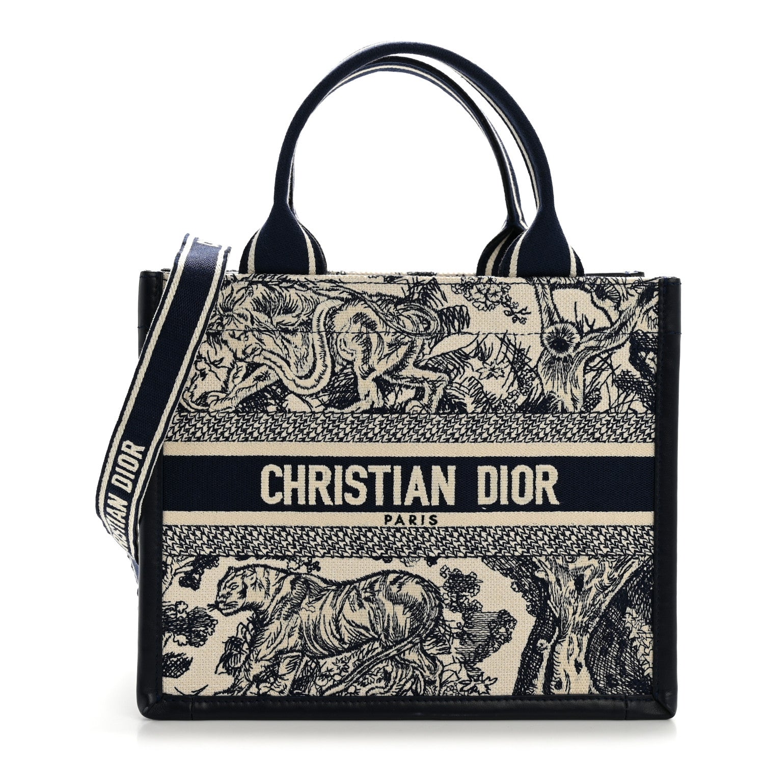 Christian Dior Calfskin Dioriviera Toile De Jouy Small Book Tote With Strap Blue Multicolor