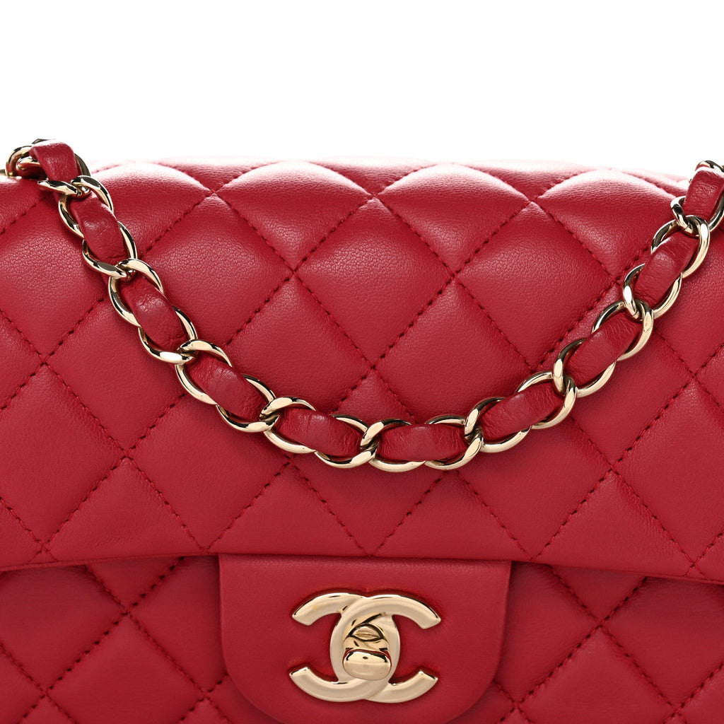 Chanel Lambskin Quilted Mini Rectangular Flap Dark Pink