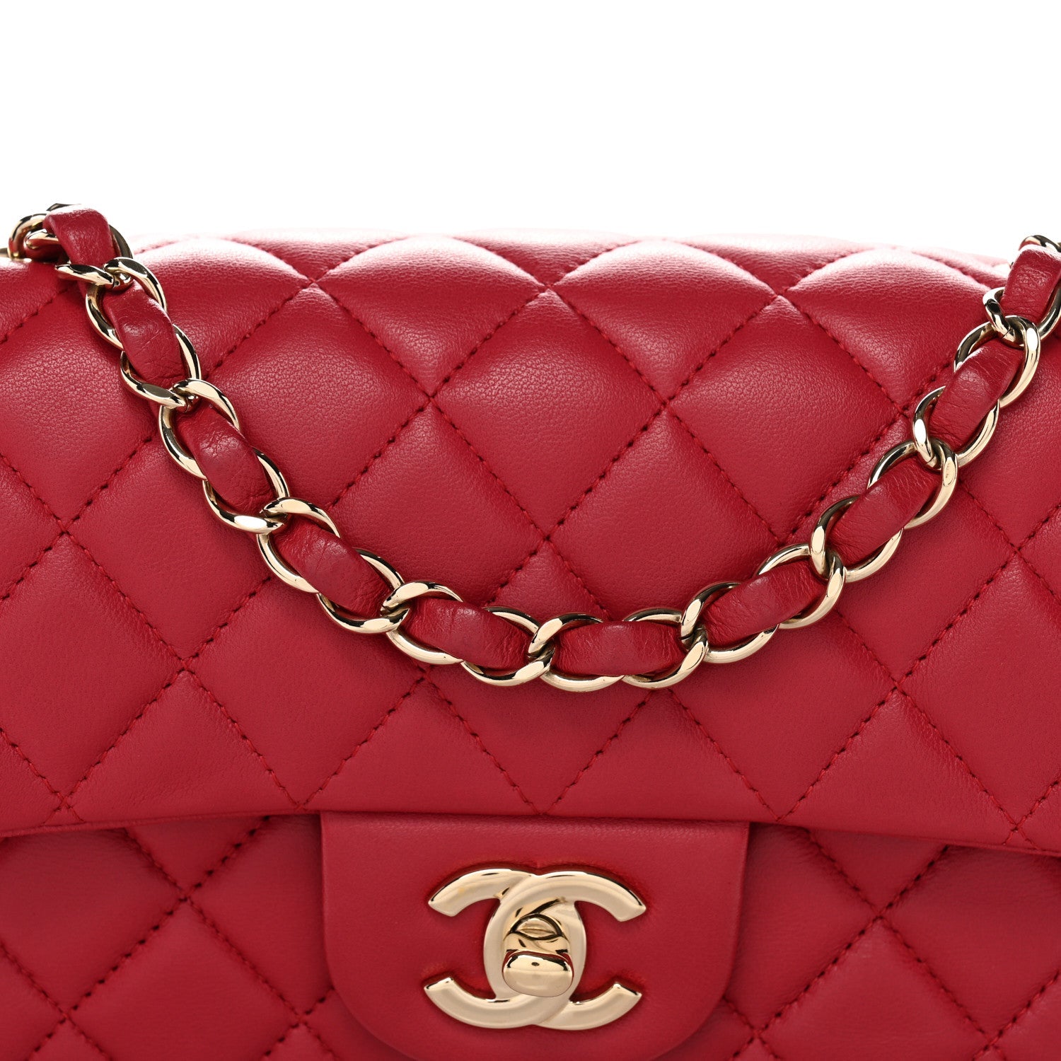 Chanel Lambskin Quilted Mini Rectangular Flap Dark Pink