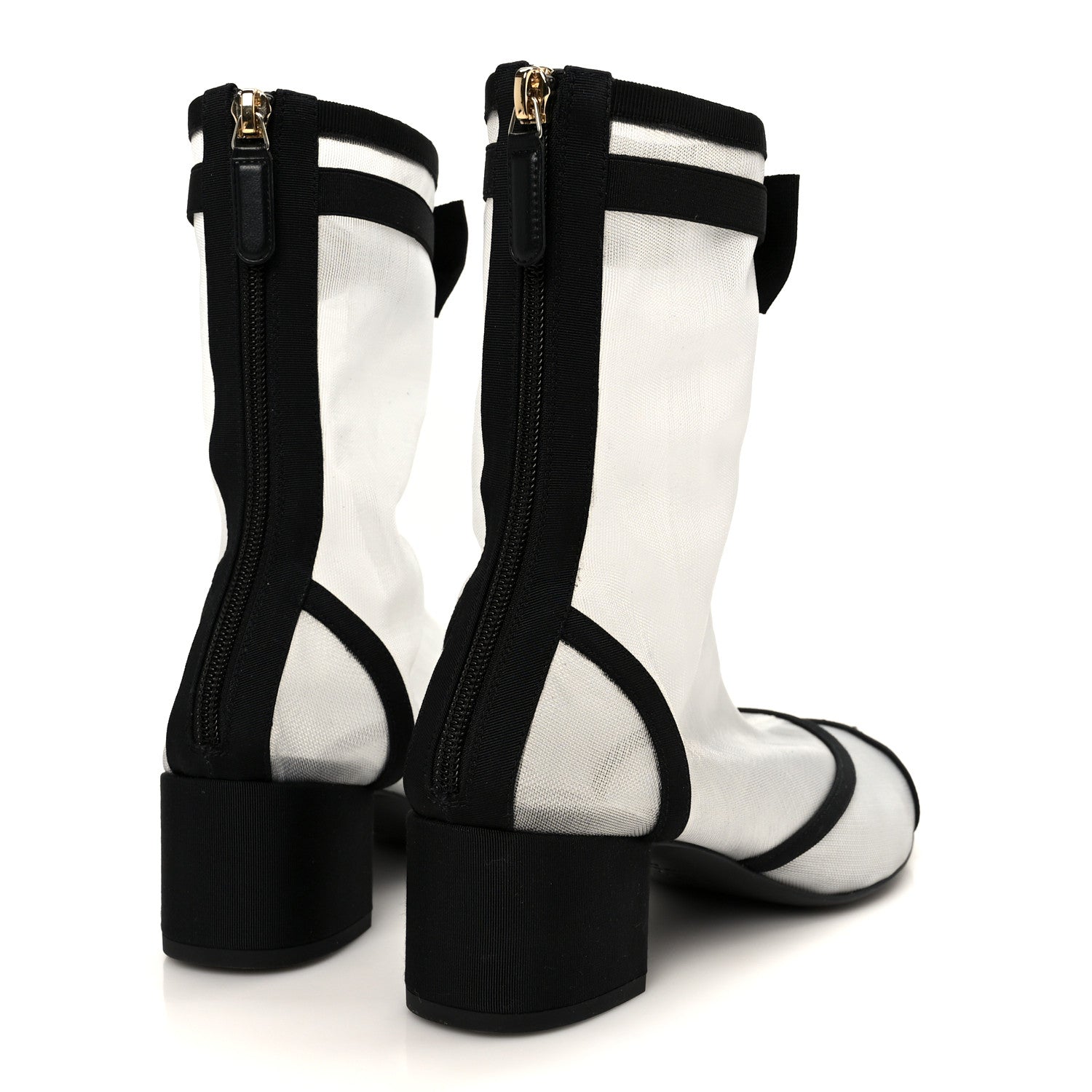 Mesh Grosgrain CC Cap Toe Ankle Boots 40 White Black