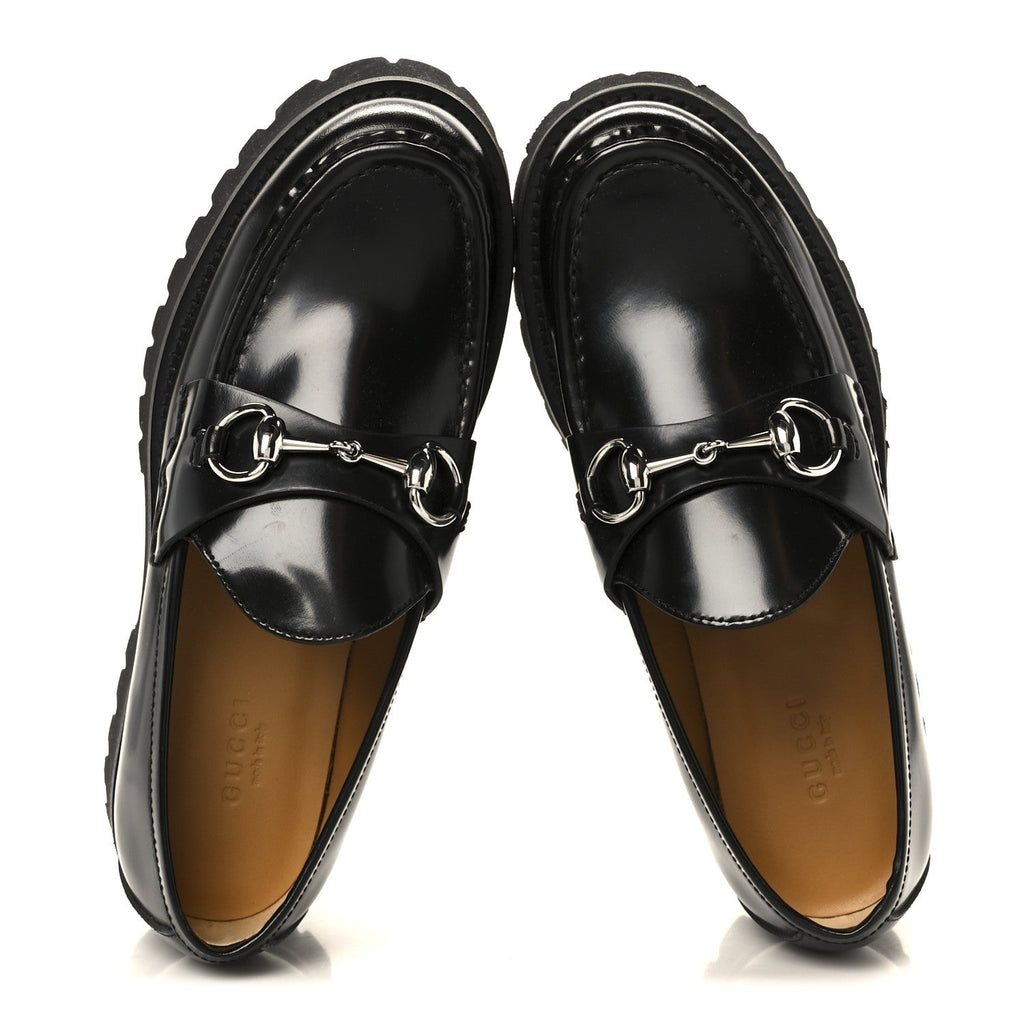 Gucci Cordovan Lux Womens Horsebit 45mm Platform Loafers 36 Black