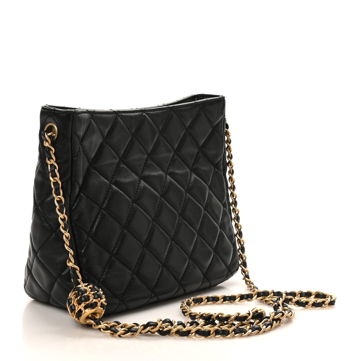 Chanel Lambskin Quilted Small Pearl Crush Hobo Black