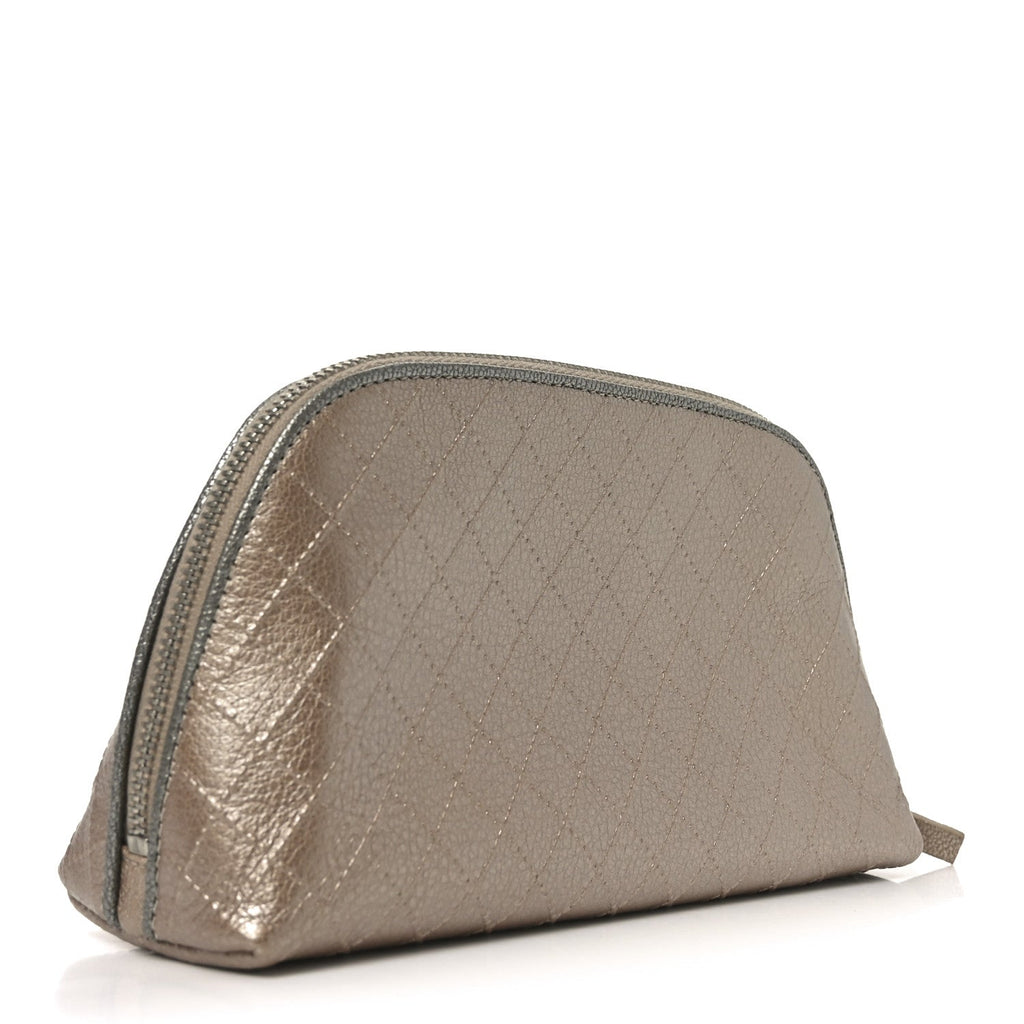 Metallic Calfskin Diamond Embossed Cosmetic Pouch Pink