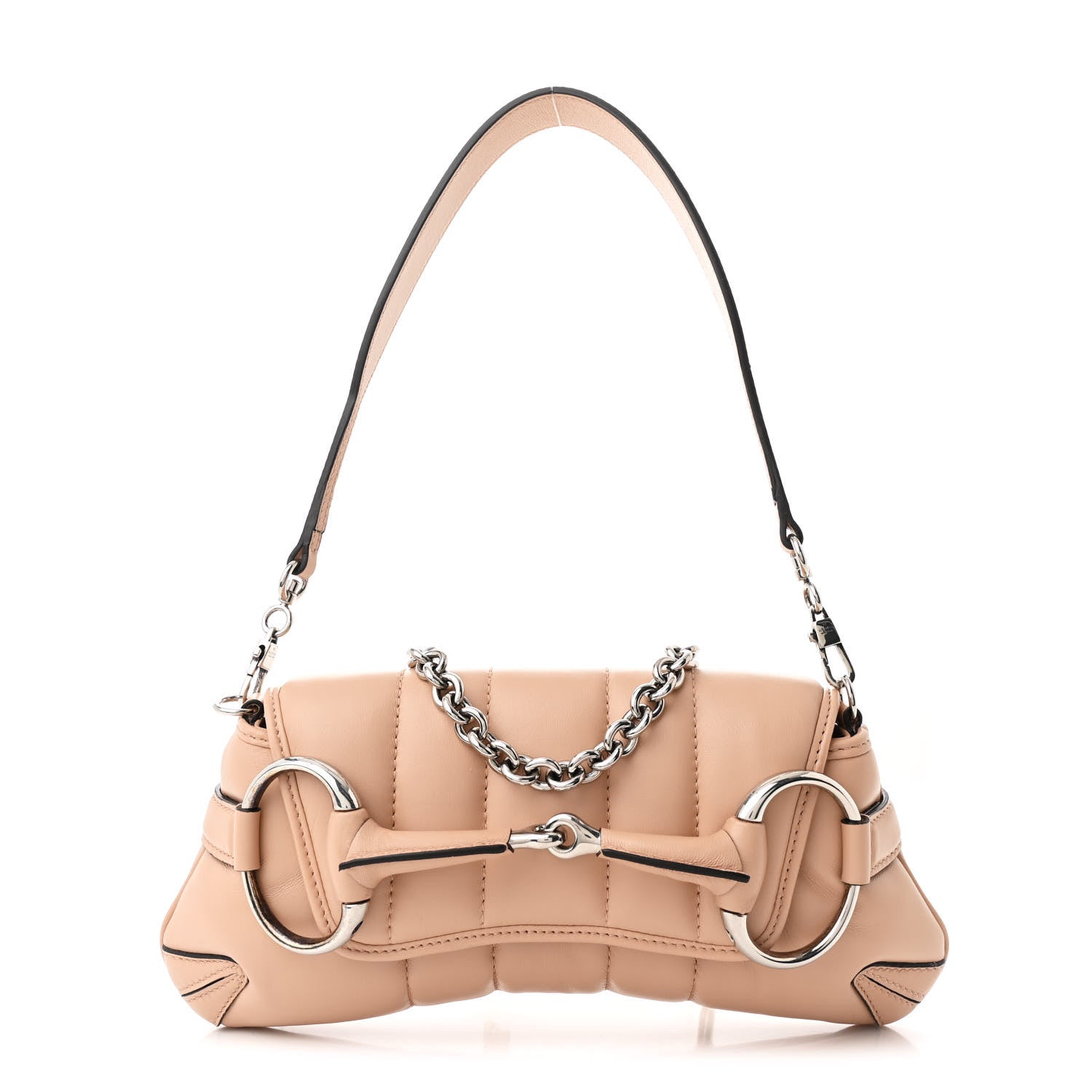 Gucci Nappa Vertical Matelasse Small Maxi Horsebit Chain Shoulder Bag Beige