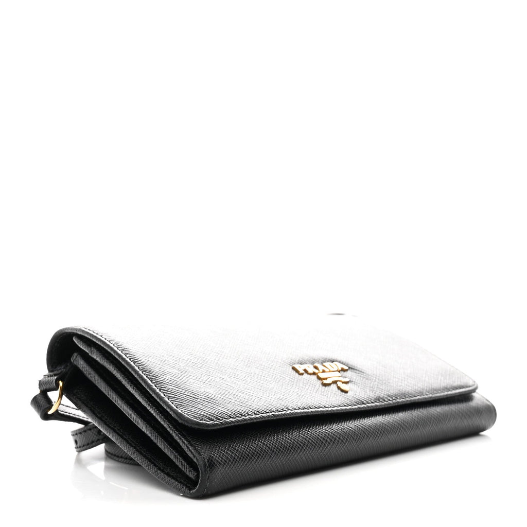 Prada Saffiano Metal Flap Wallet With Strap Black