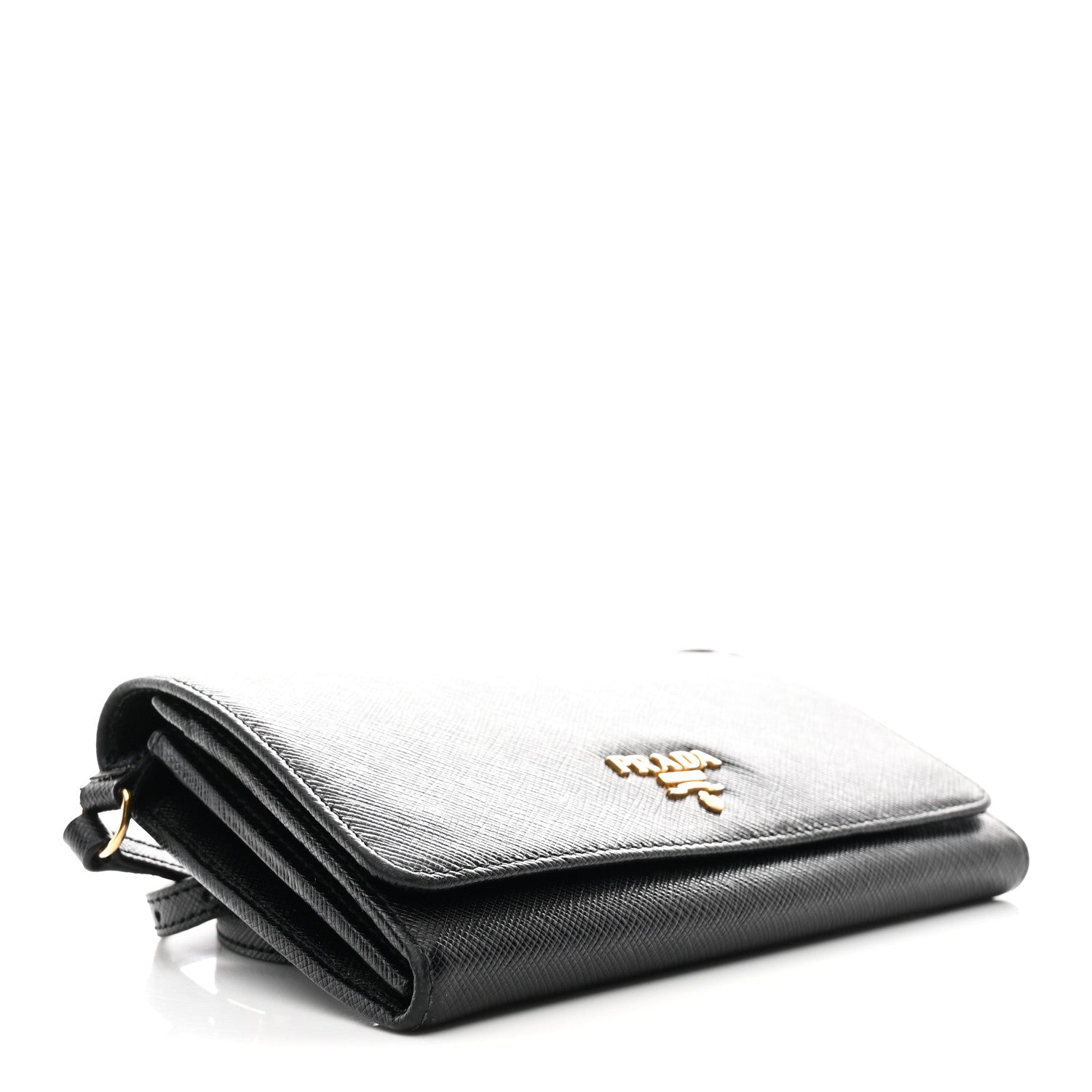 Prada Saffiano Metal Flap Wallet With Strap Black