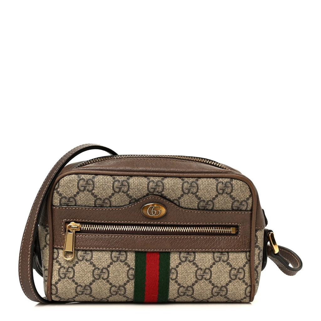 Gucci GG Supreme Monogram Web Mini Ophidia Shoulder Bag Brown