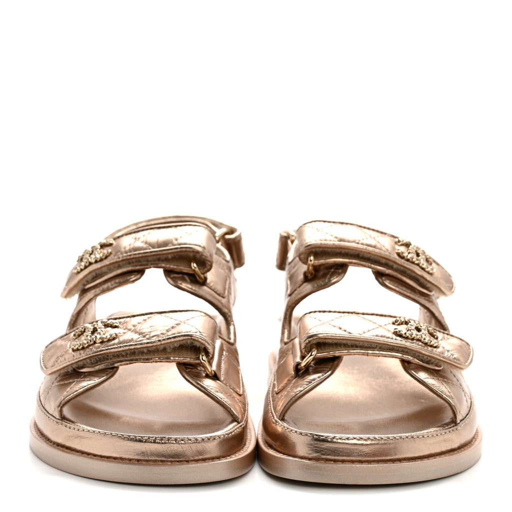 Iridescent Lambskin Quilted Velcro Dad Sandals 36.5 Light Bronze