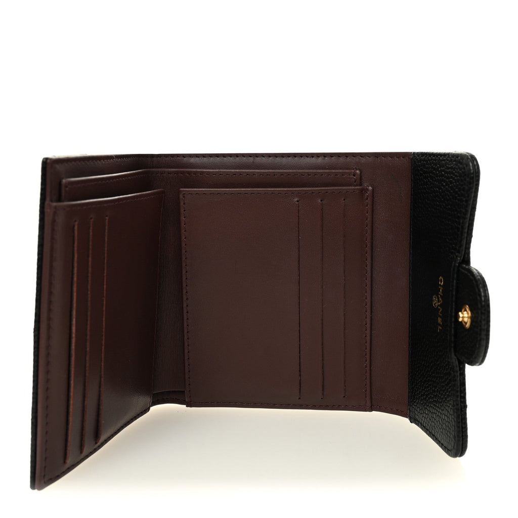 Caviar Quilted Compact Flap Wallet Black