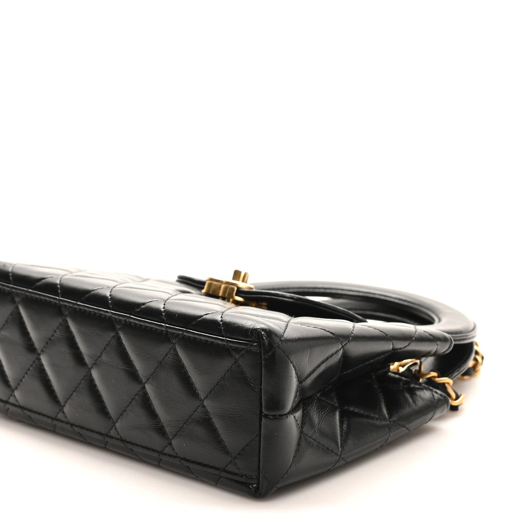 Chanel Shiny Aged Calfskin Quilted Nano Kelly Shopper Black