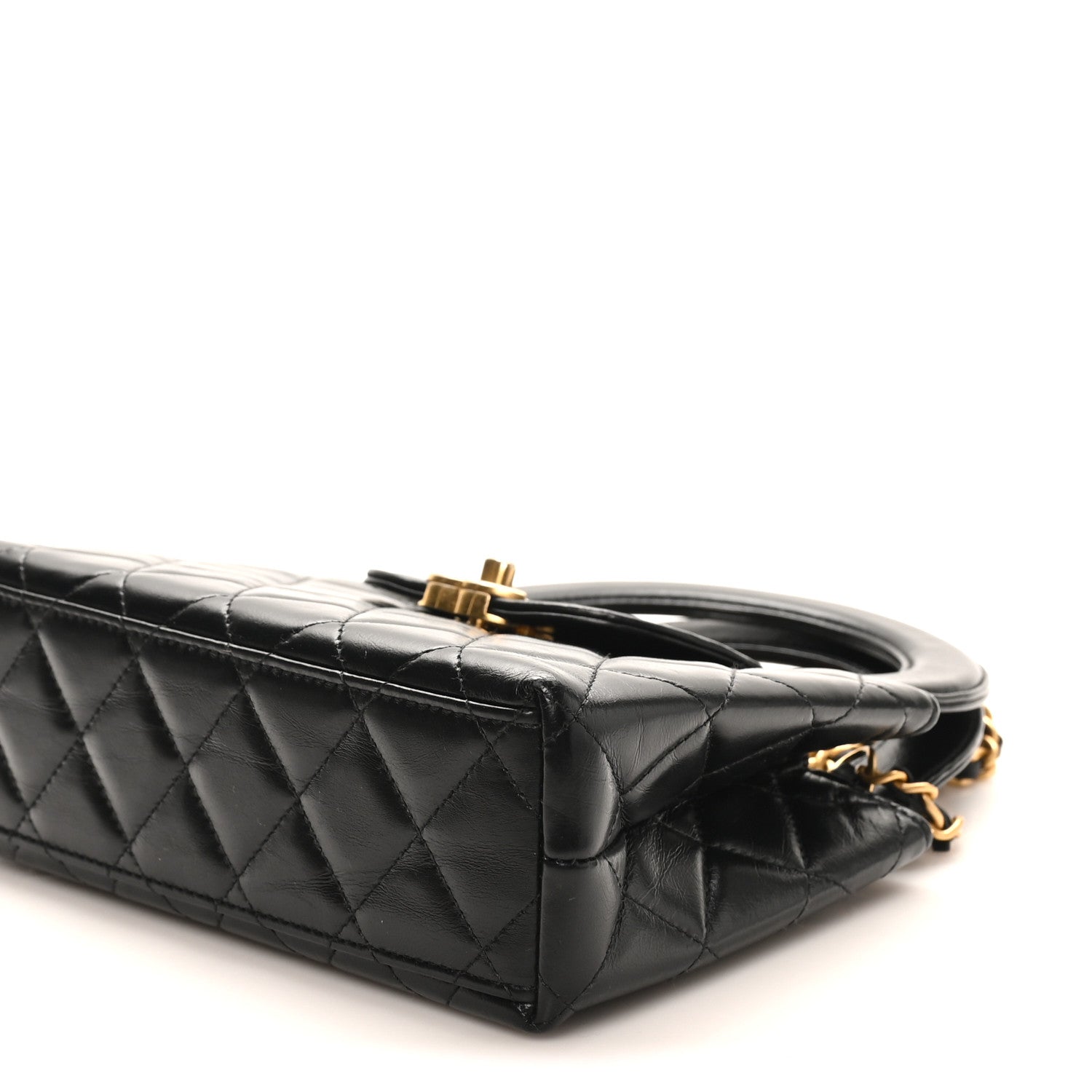 Chanel Shiny Aged Calfskin Quilted Nano Kelly Shopper Black