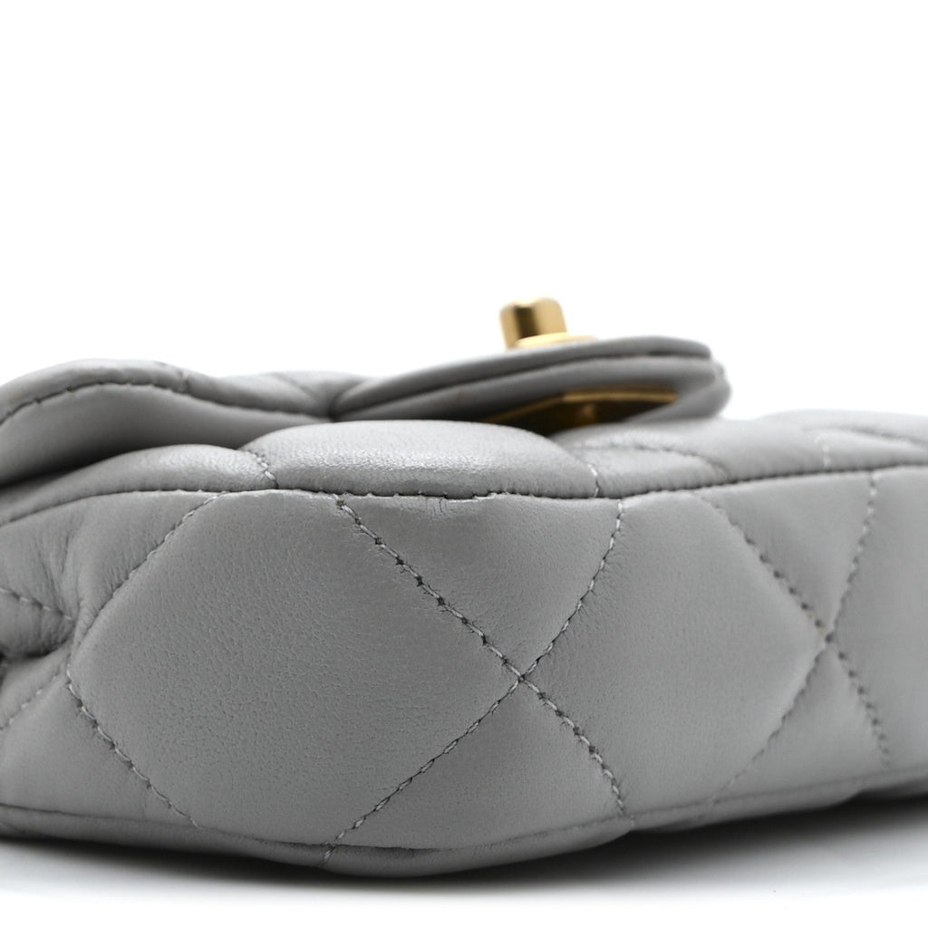 Chanel Calfskin Quilted Lady Handle Flap Card Holder With Chain Grey