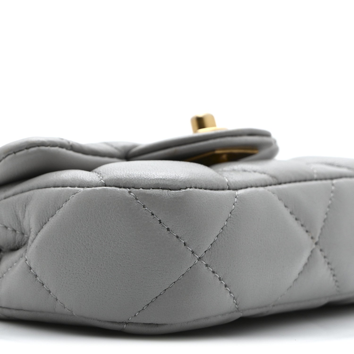 Chanel Calfskin Quilted Lady Handle Flap Card Holder With Chain Grey