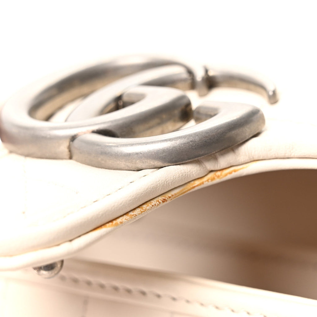 Gucci Calfskin Matelasse Aria Mini GG Marmont Shoulder Bag Mystic White