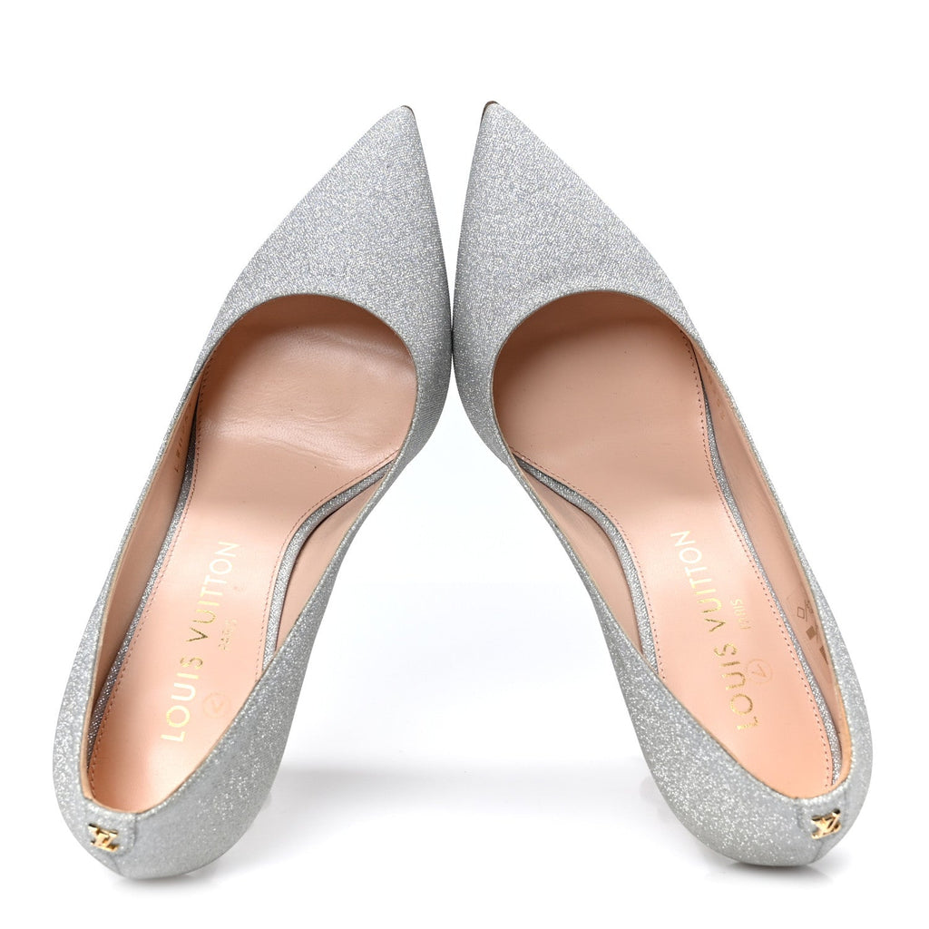 Louis Vuitton Glitter Fabric Blossom Pumps 37 Silver