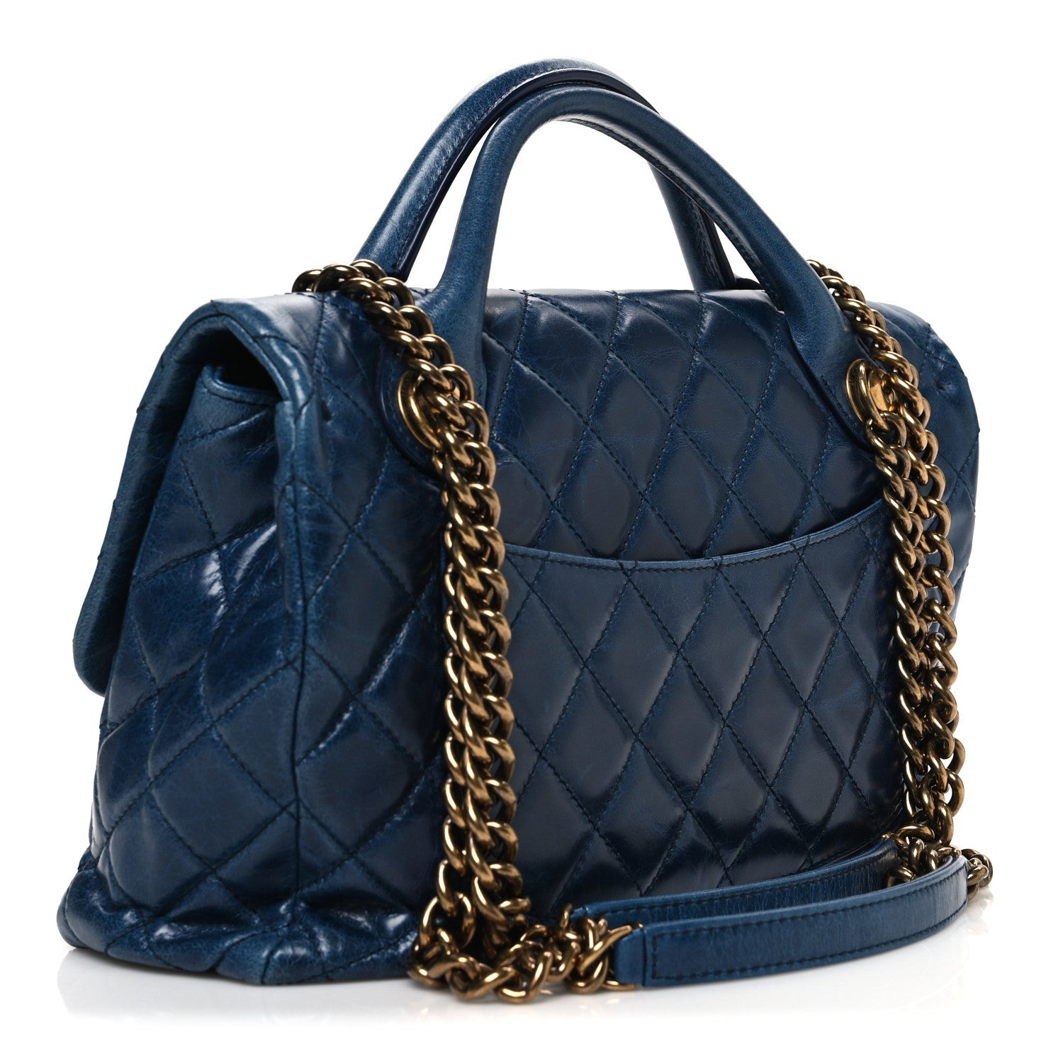 Chanel Glazed Calfskin Castle Rock Medium Flap Blue
