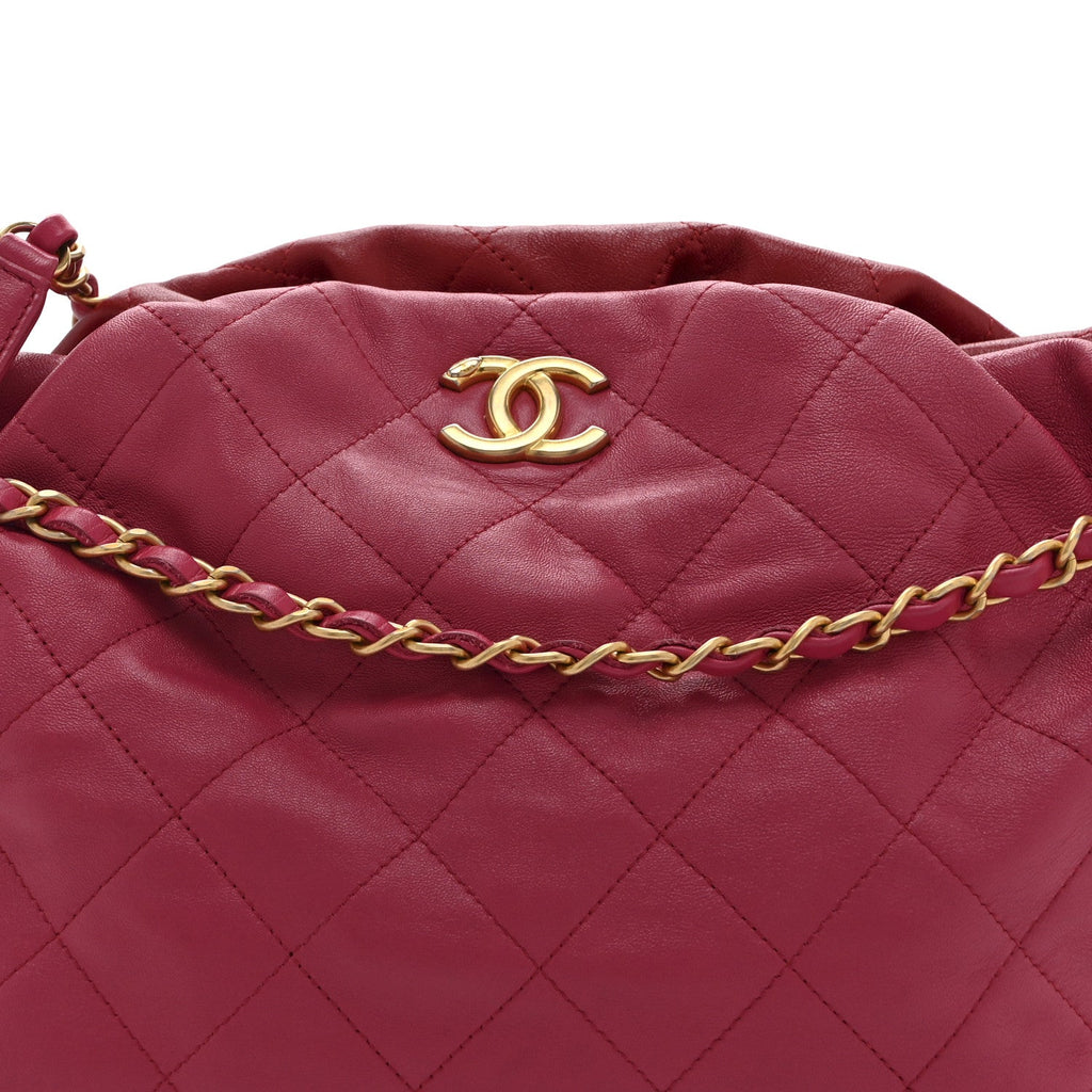Chanel Calfskin Quilted Coco Shelter Bowling Bag Dark Pink Red