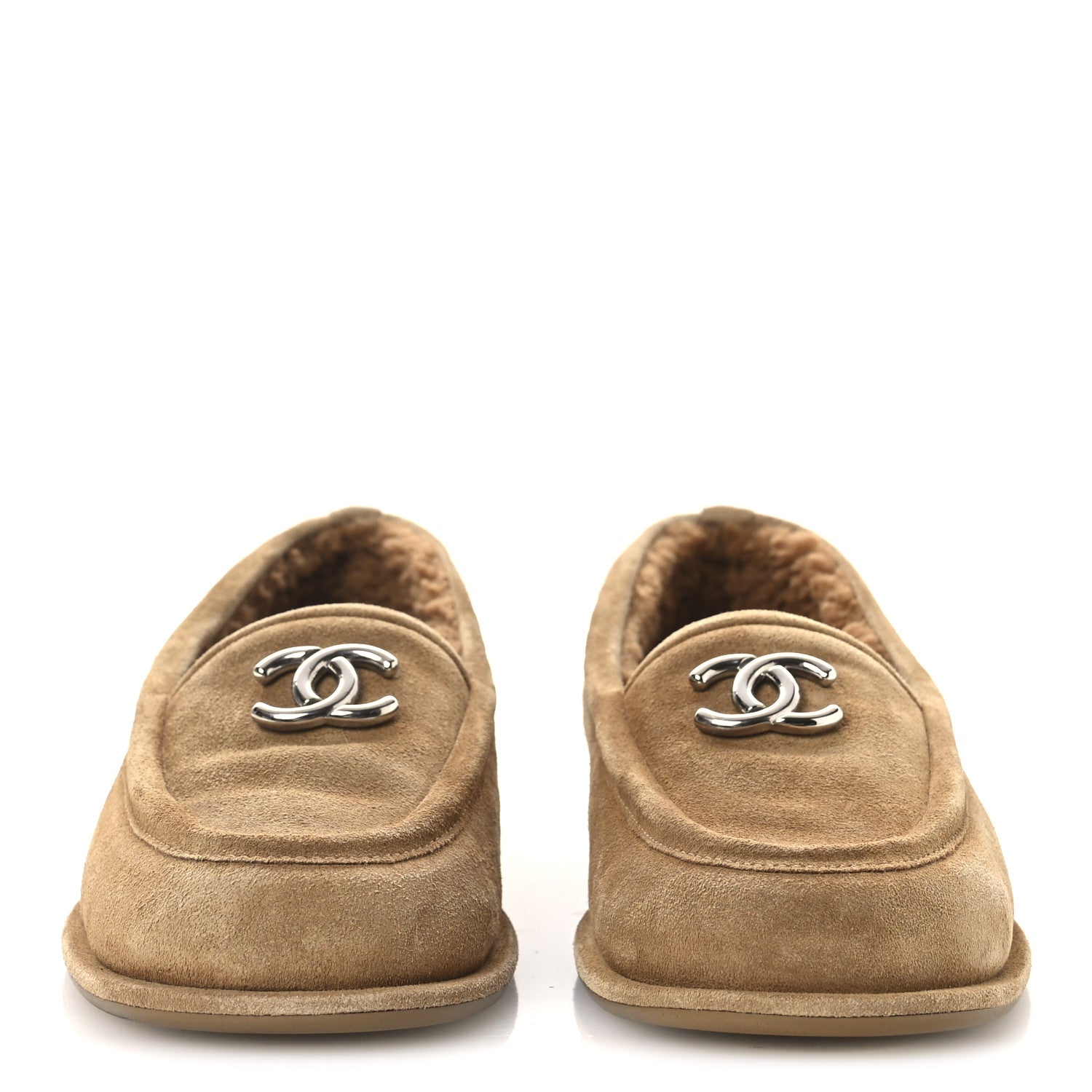 Chanel Suede Calfskin CC Loafers 36.5 Dark Beige