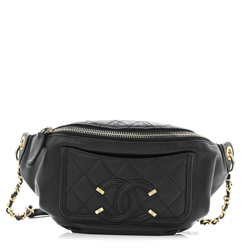 Chanel Caviar Quilted Filigree Waist Bag Black