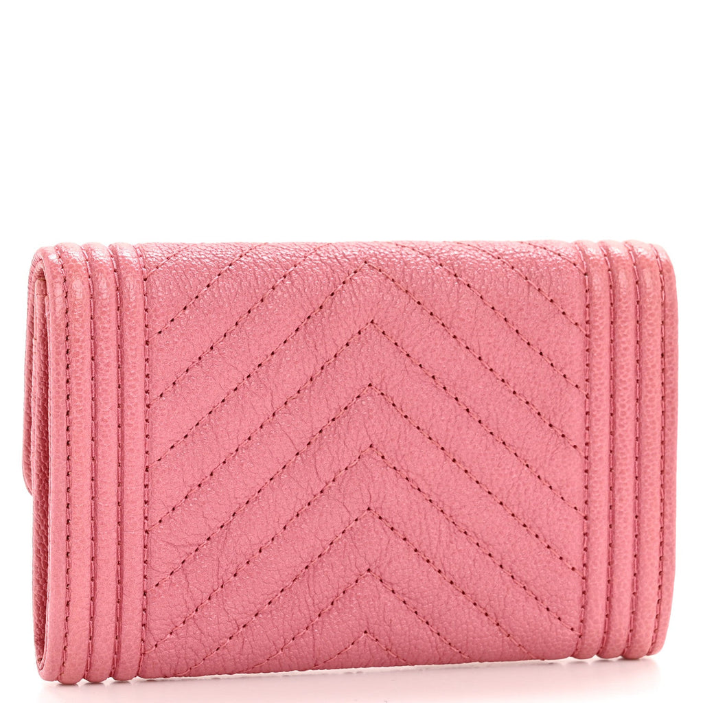 Caviar Chevron Quilted Boy Flap Card Holder Wallet Pink