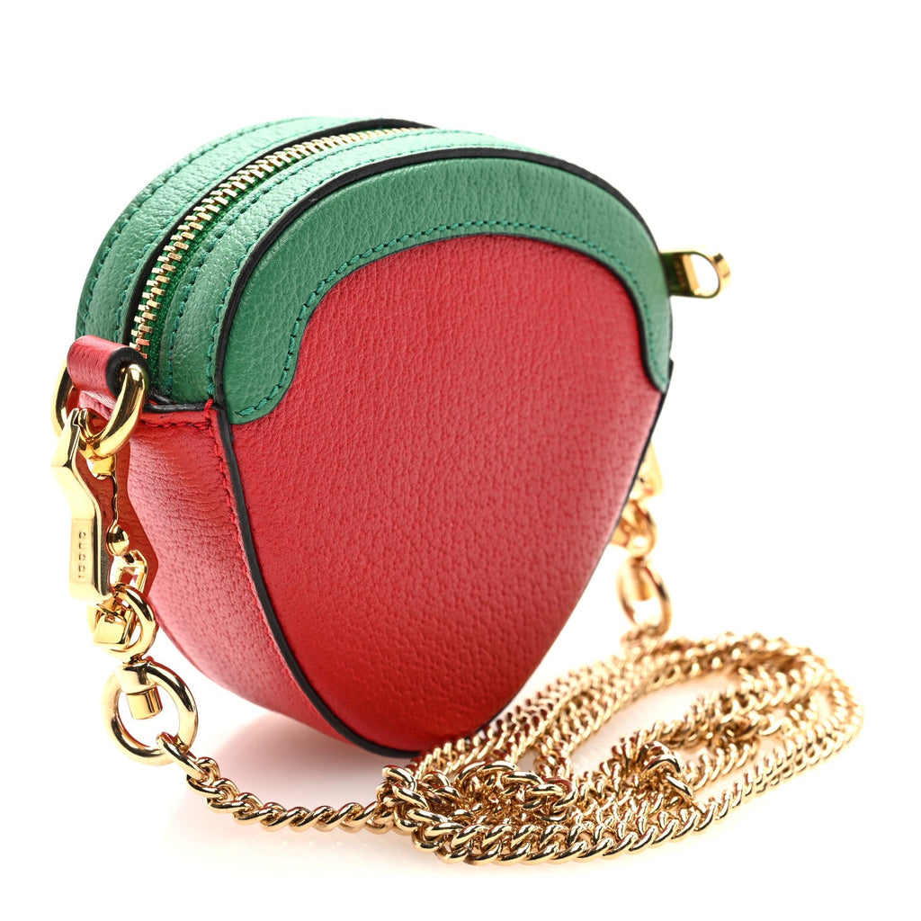 Gucci Textured Dollar Calfskin Retro Interlocking G Fruttini Strawberry Mini Crossbody Lobster Red Black New Acero