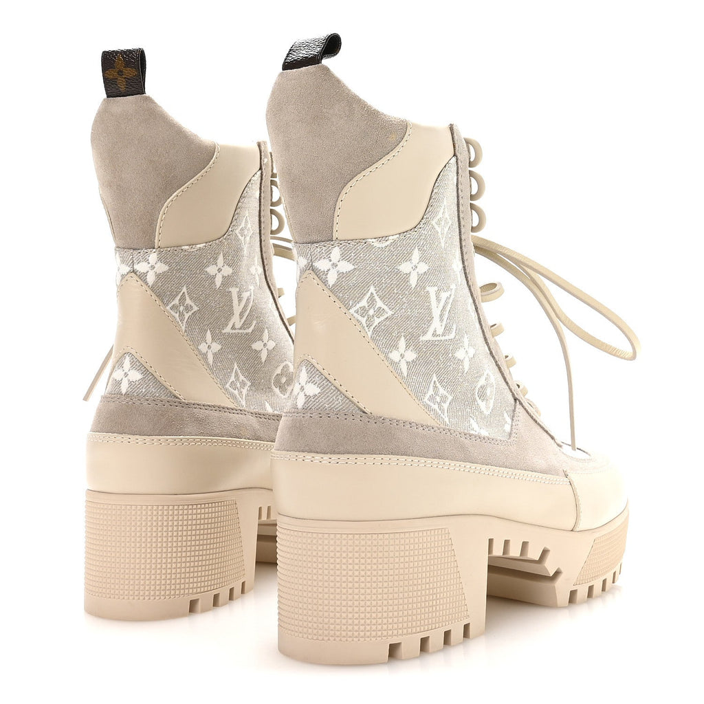 Louis Vuitton Suede Calfskin Laureate Platform Desert Boots 41 Beige