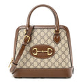 Gucci GG Supreme Monogram Azalea Calfskin Small Horsebit 1955 Top Handle Bag Beige Ebony Brown Sugar