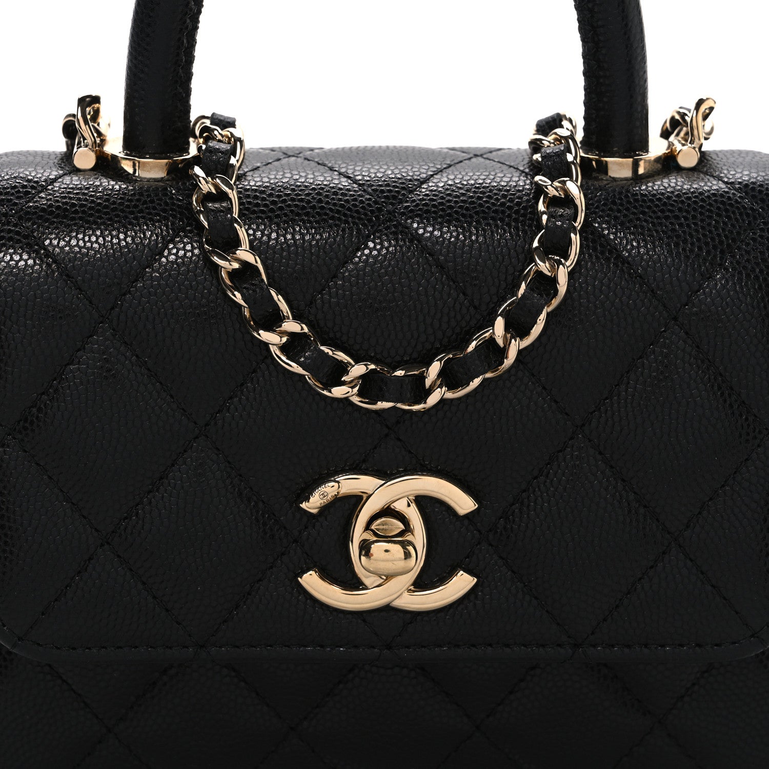 Chanel Caviar Quilted Coco Handle Clutch With Chain Black