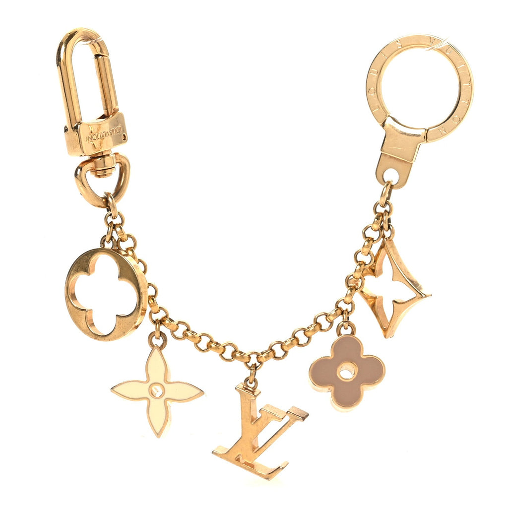 Louis Vuitton Brass Enamel Fleur De Monogram Bag Charm Chain Gold