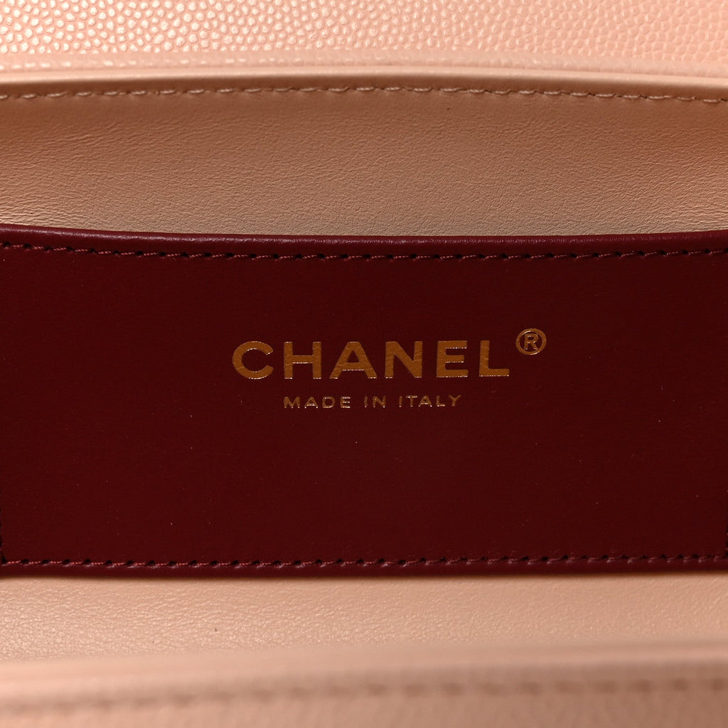 Chanel Shiny Caviar Preppy Coco Small Bowling Bag Light Pink