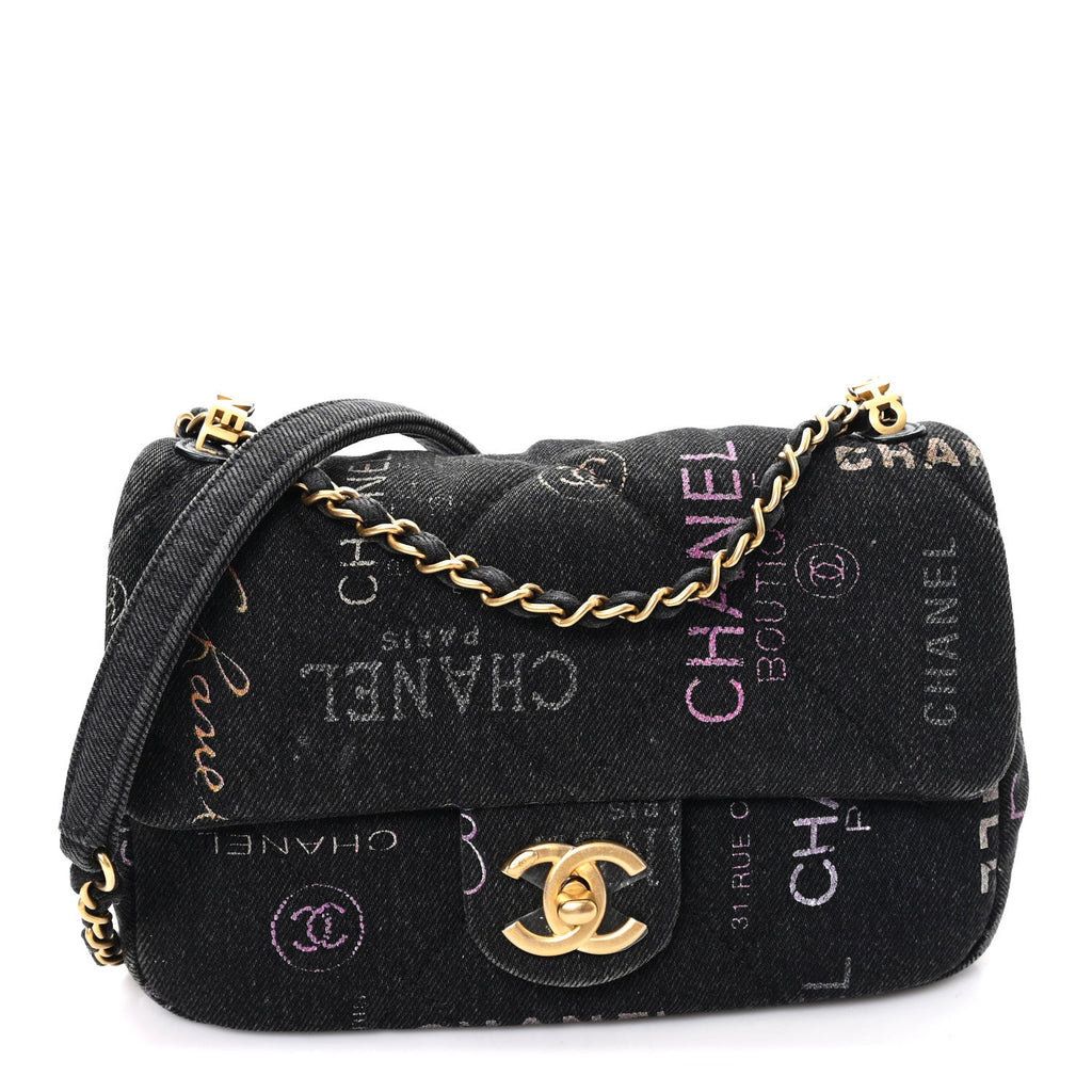 Chanel Denim Quilted Denim Mood Mini Rectangular Flap Black Multicolor