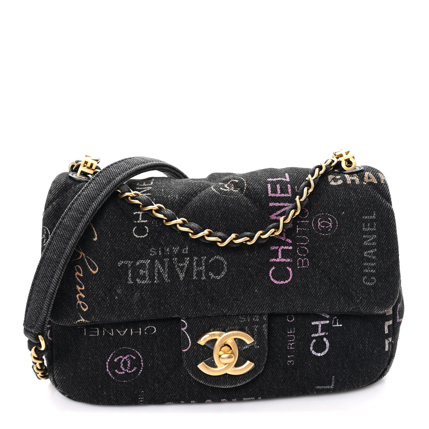 Chanel Denim Quilted Denim Mood Mini Rectangular Flap Black Multicolor