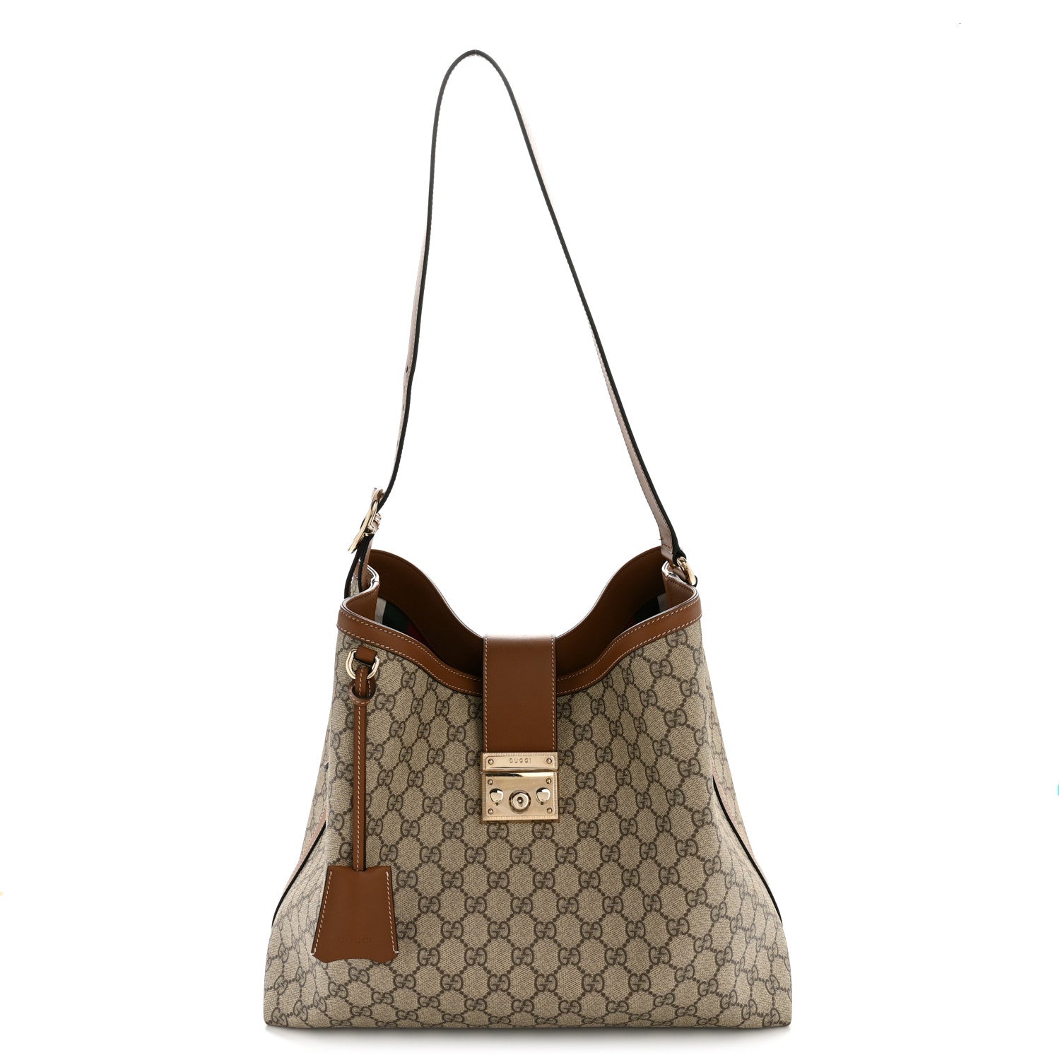 Gucci GG Icon Monogram Padlock Shoulder Bag Beige Dark Brown
