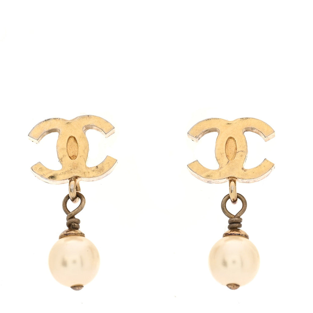 Pearl Mini CC Drop Earrings Gold
