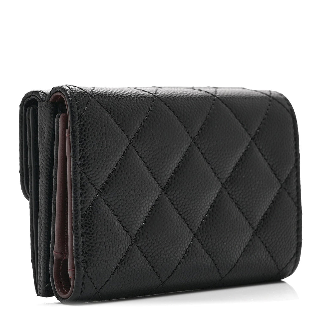 Caviar Quilted Double Flap Wallet Black