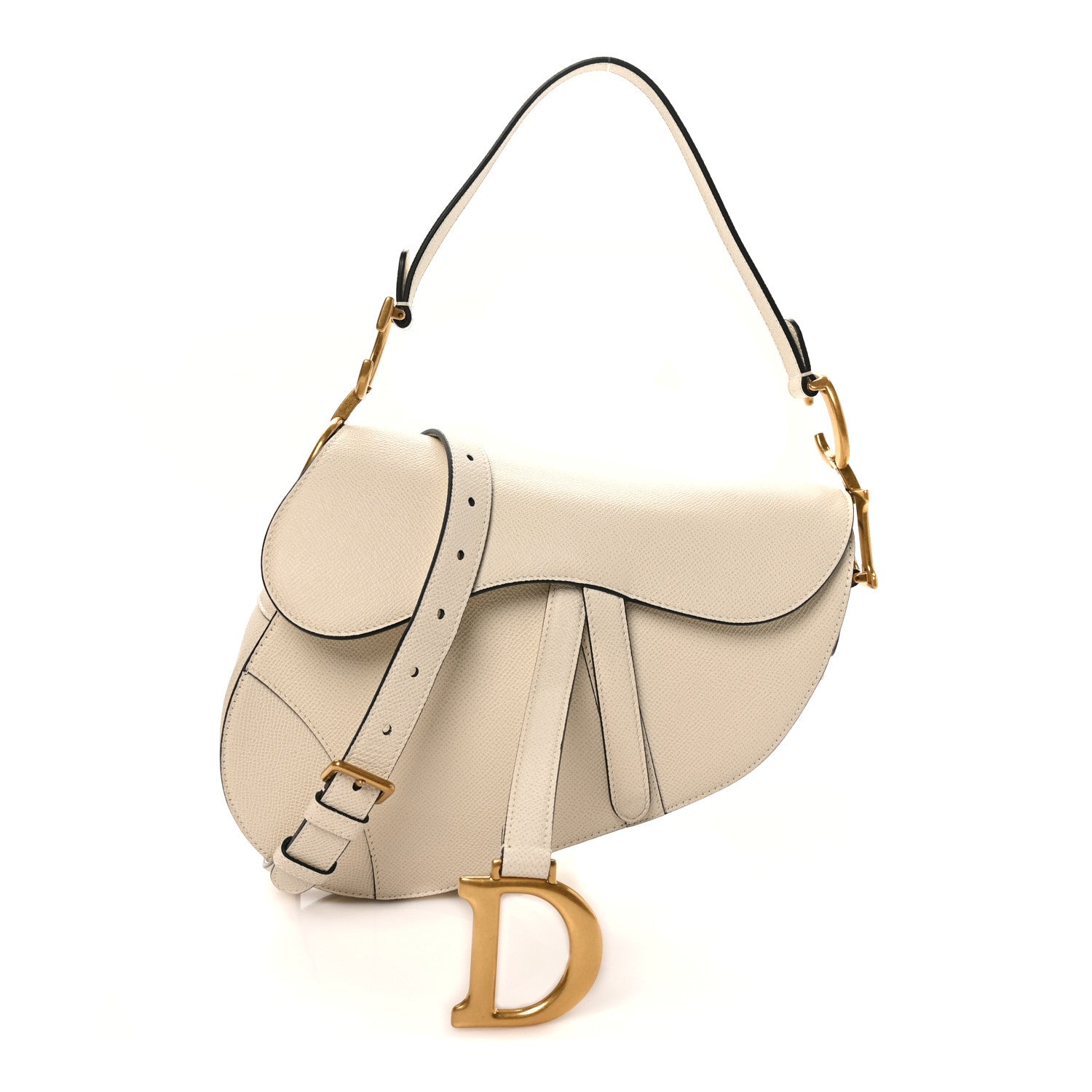 Christian Dior Grained Calfskin Saddle Bag With Strap Latte