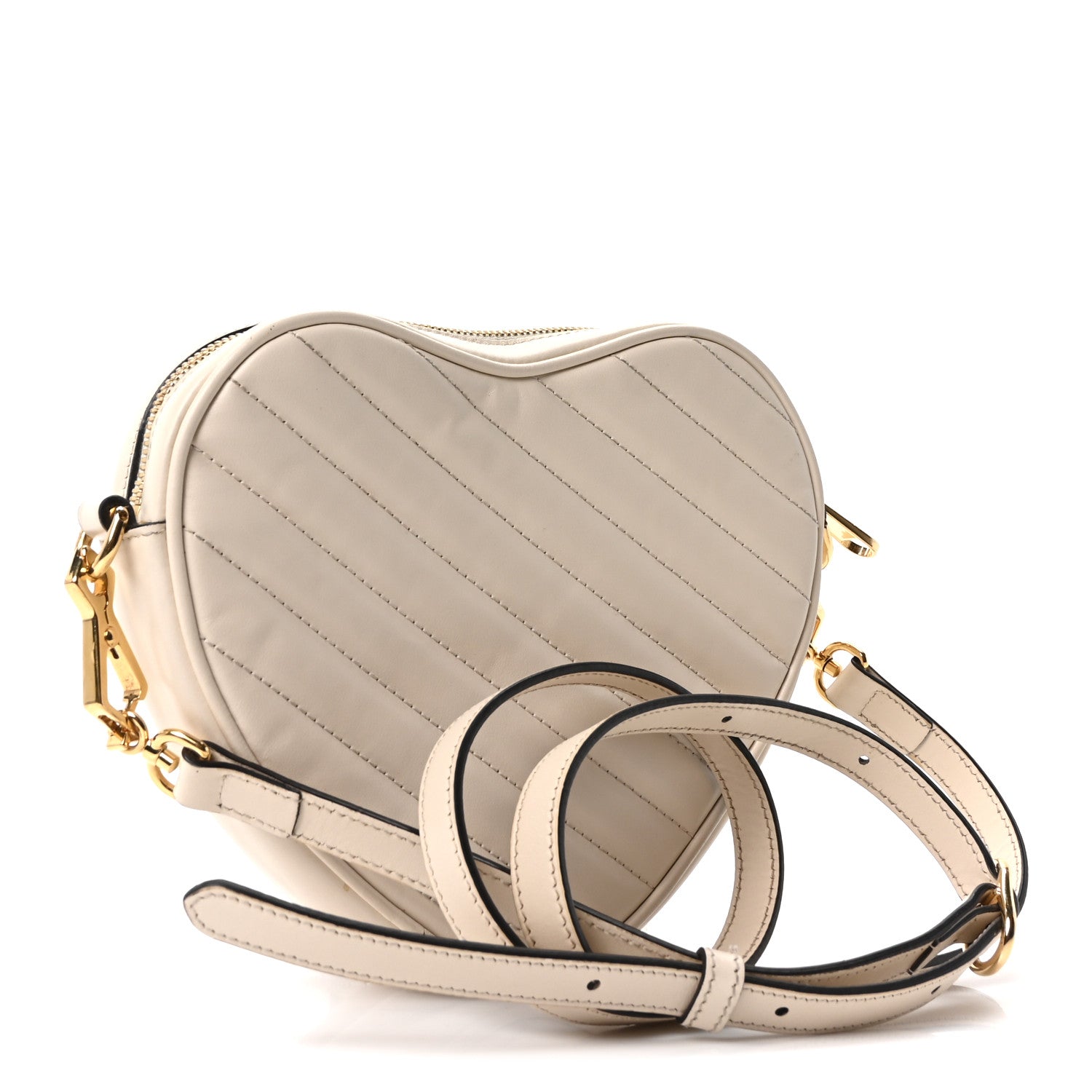 Gucci Calfskin Matelasse Diagonal Mini Interlocking G Heart Shoulder Bag Mystic White