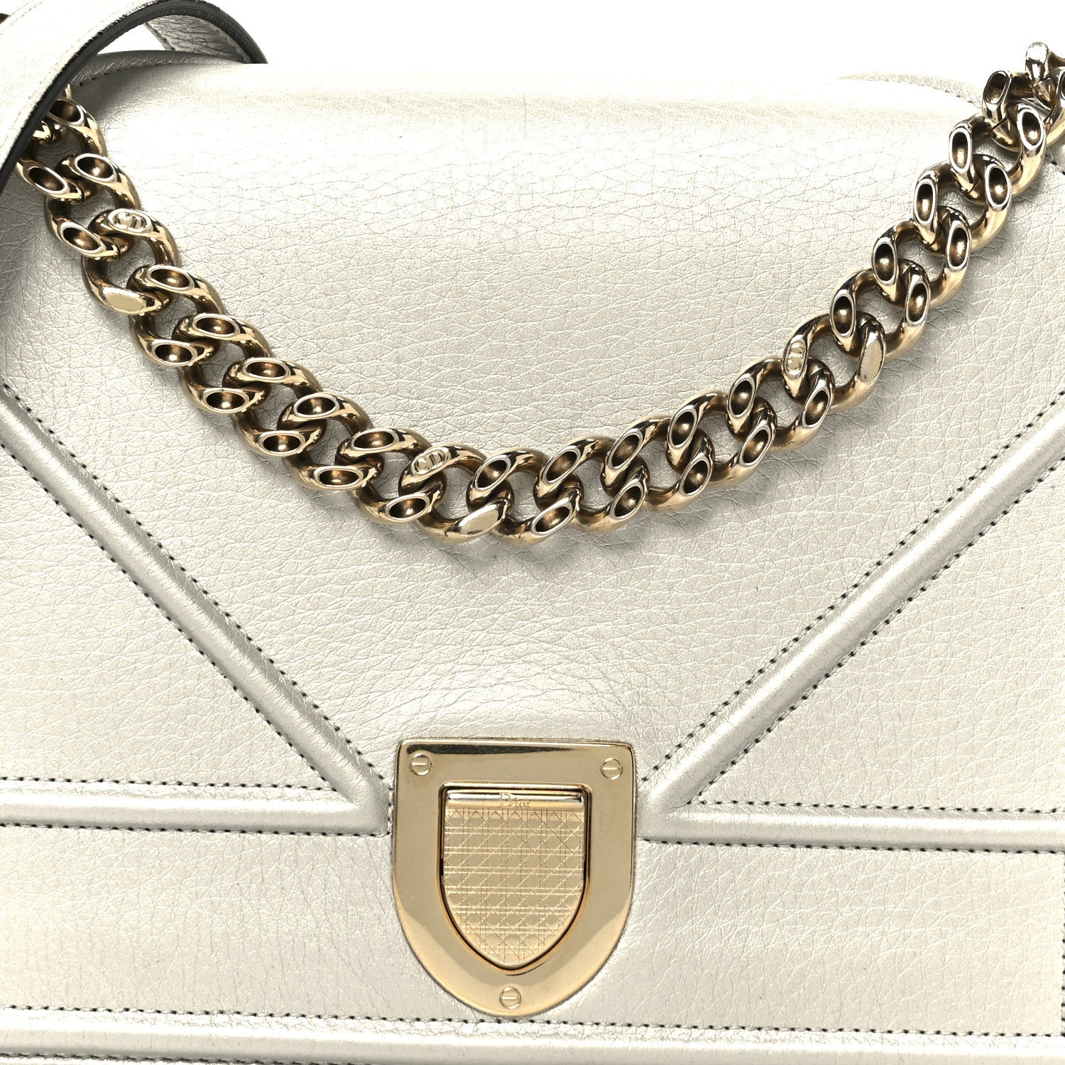 Christian Dior Metallic Grained Calfskin Medium Diorama Flap Bag Silver
