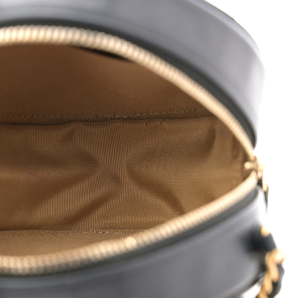Chanel Goatskin Quilted Chic Pearls Chain Round Clutch With Chain Black
