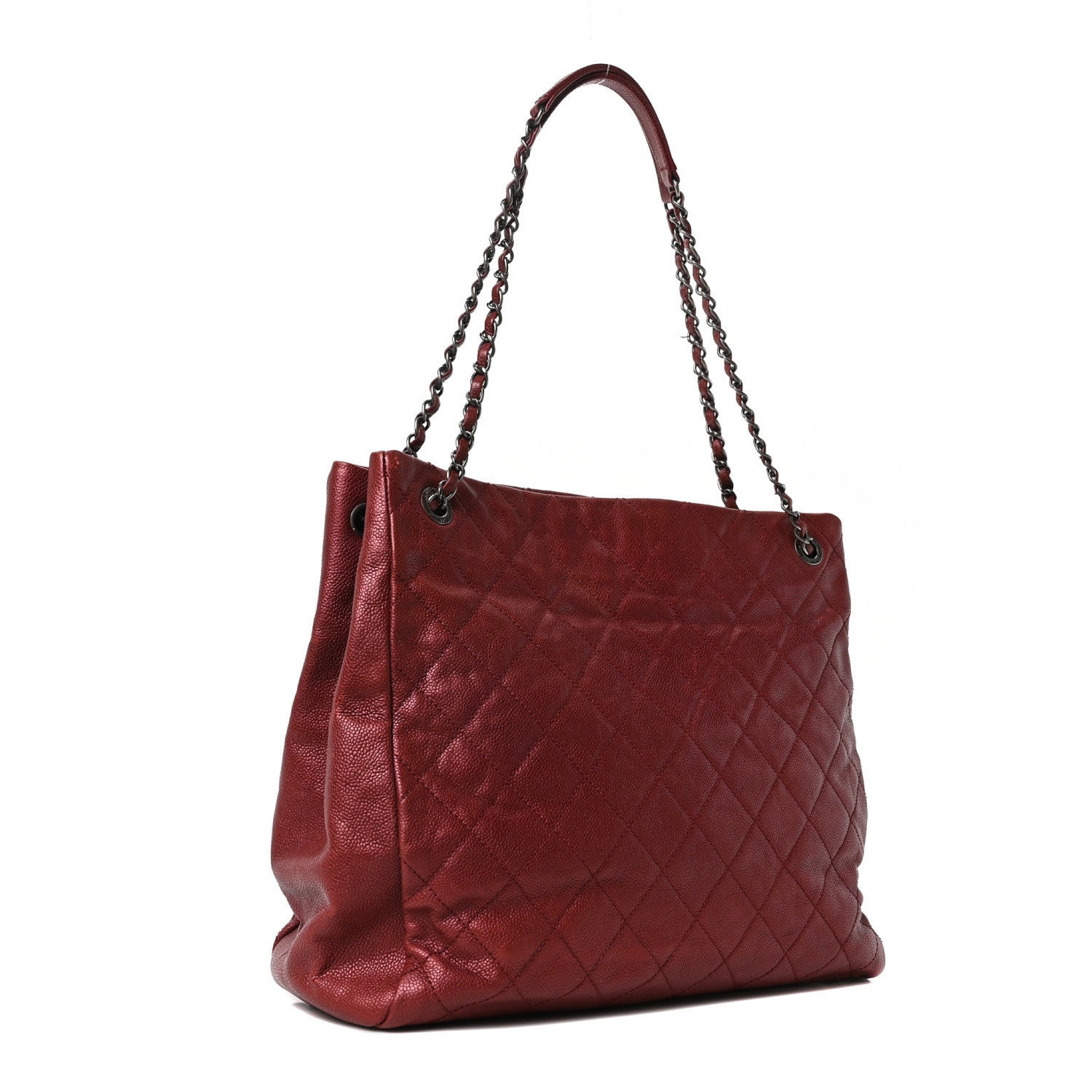 Chanel Iridescent Caviar Quilted Tall Chic Shopping Tote Red