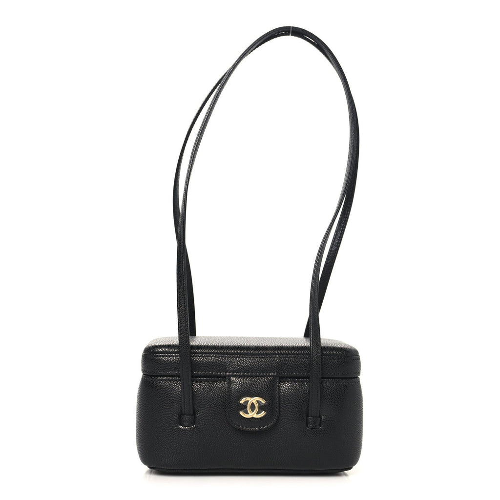 Chanel Shiny Caviar Preppy Coco Long Vanity With Strap Black