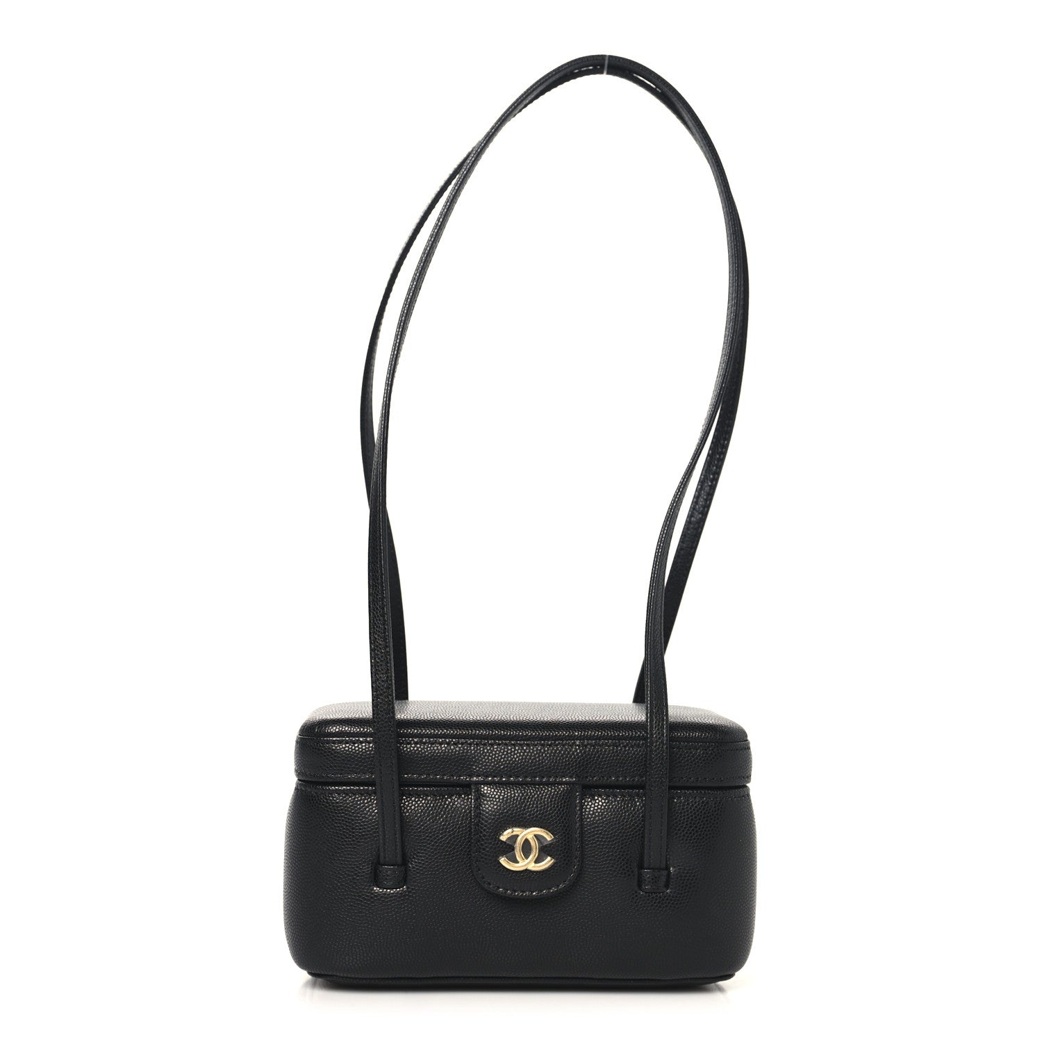 Chanel Shiny Caviar Preppy Coco Long Vanity With Strap Black