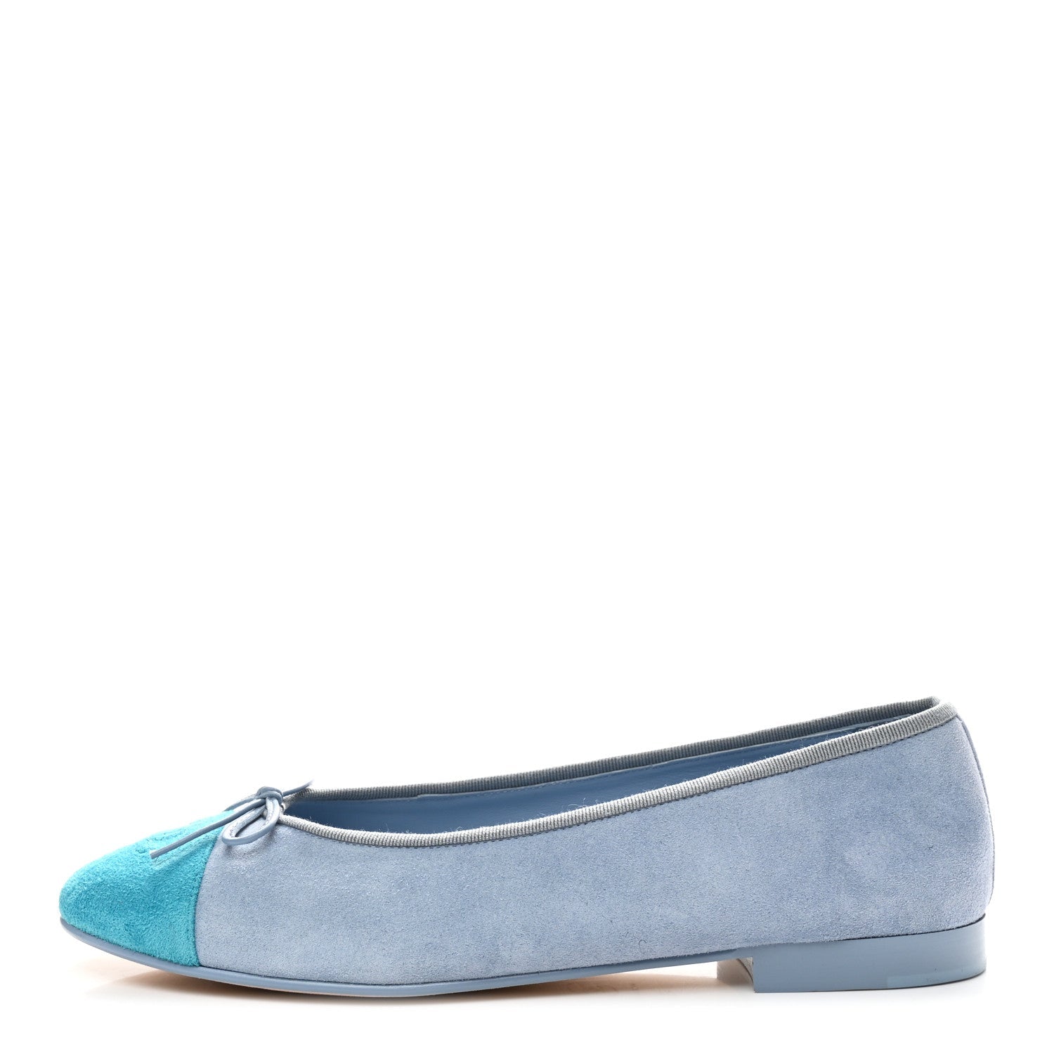 Chanel Suede Calfskin Cap Toe CC Ballerina Flats 40.5 Light Blue Turquoise