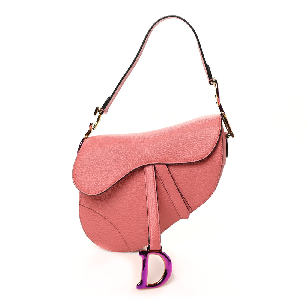 Christian Dior Grained Calfskin Saddle Bag Pink