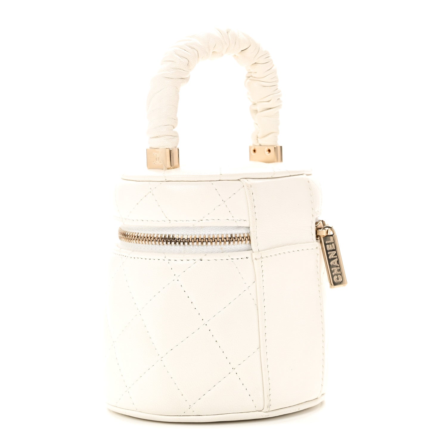 Chanel Lambskin Quilted Ruched Handle Vanity Case White