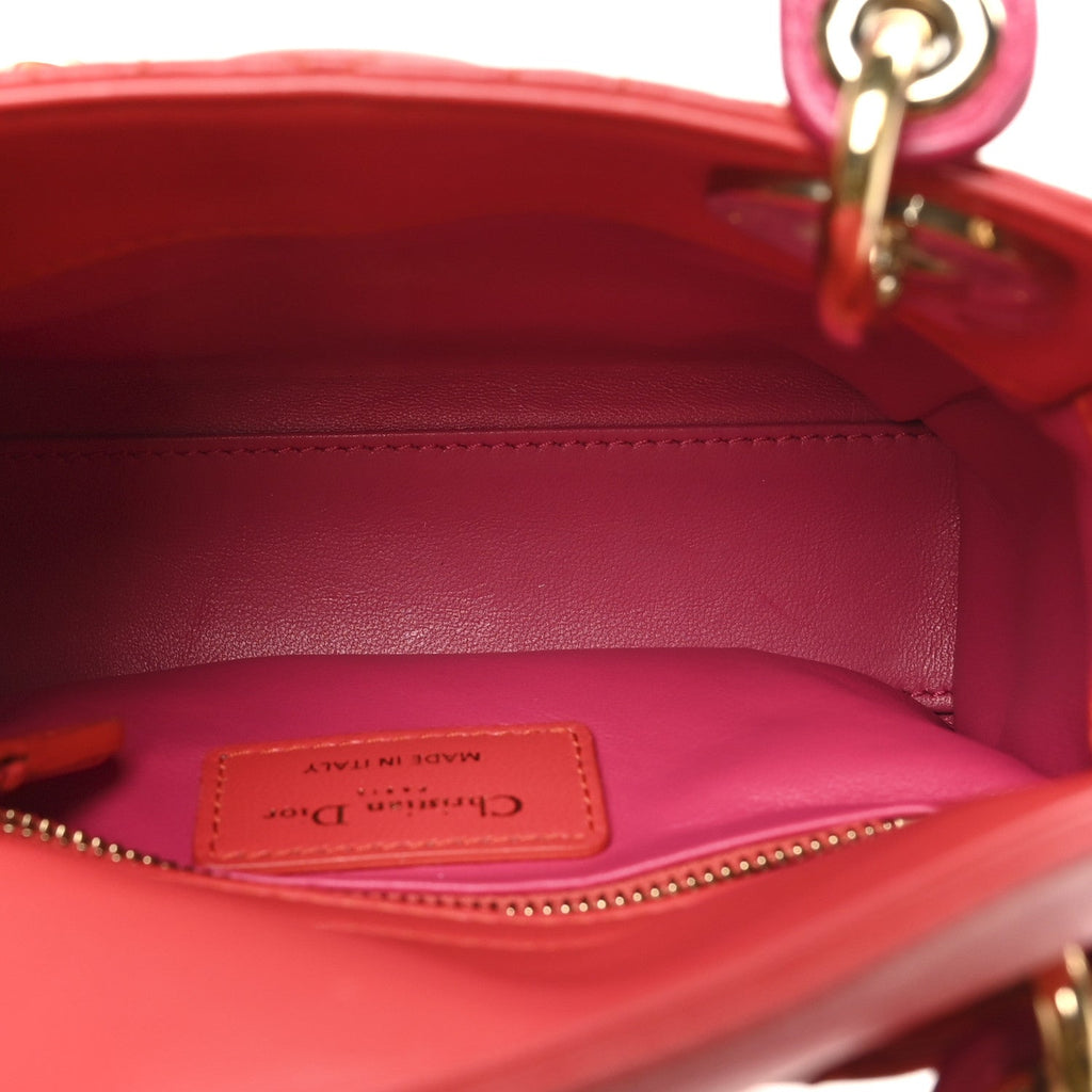 Christian Dior Lambskin Cannage Mini Bi-Color Lady Dior Red Fuchsia