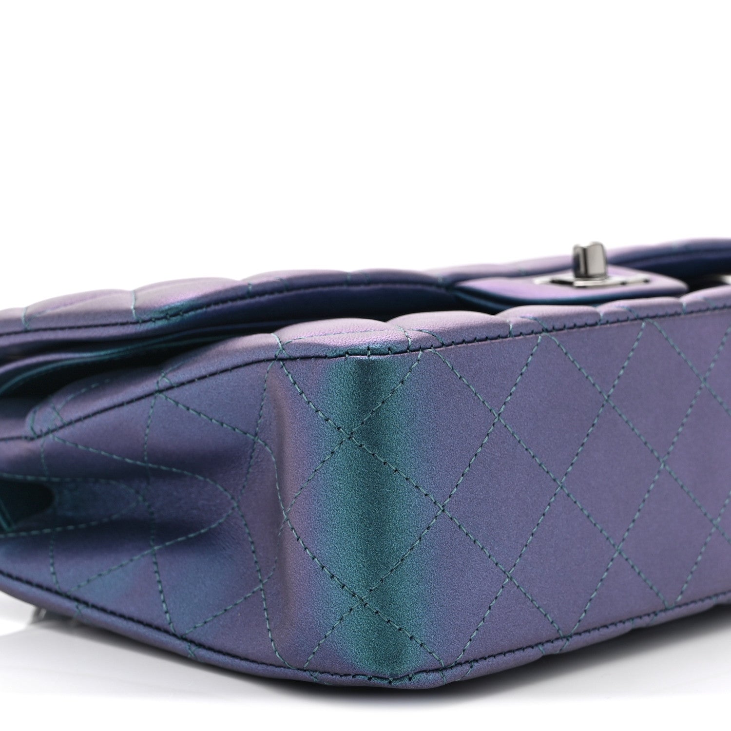 Chanel Iridescent Lambskin Quilted Medium Double Flap Turquoise