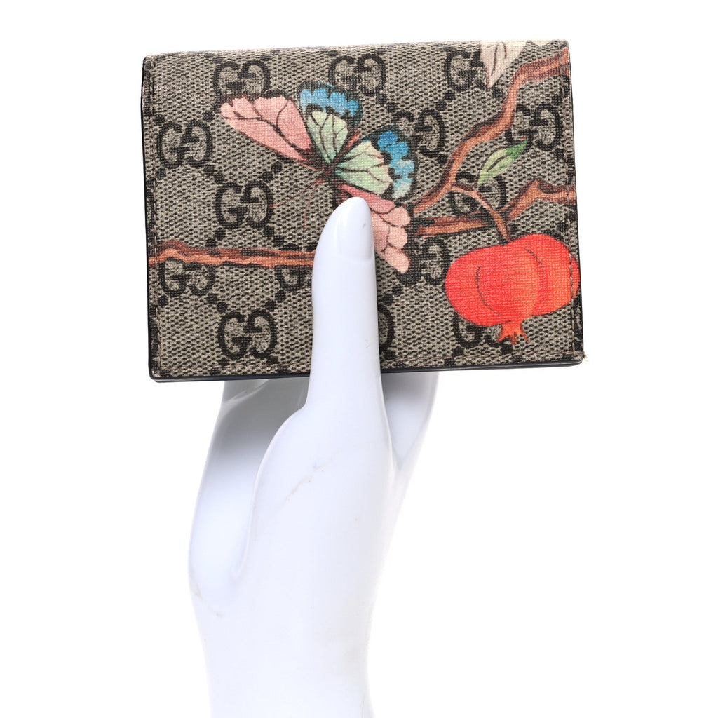 Gucci GG Supreme Monogram Tian Card Case Beige Multicolor Red