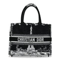Christian Dior Canvas Embroidered Medium Paris Book Tote Black White