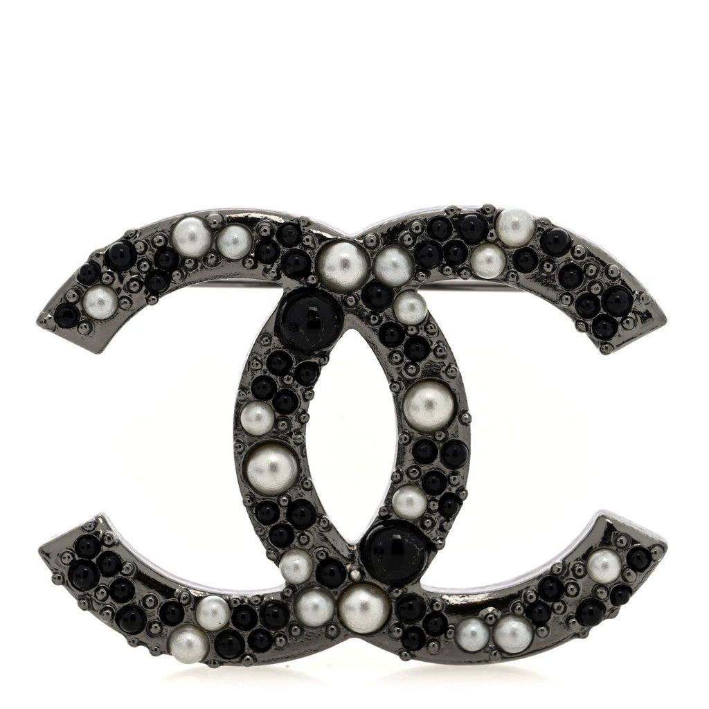 Ruthenium Pearl Large CC Brooch Black